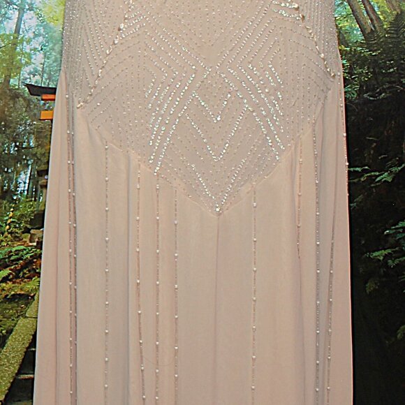BEADED COCKTAIL DRESS w/ SHAWL, LIGHT BEIGE 1X (mother of bride) NWT PLUS - Picture 2 of 9